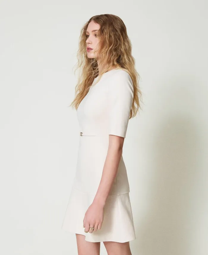 Twinset Short Dress With Oval T Waist Strap Old White Women Dresses Twinset Short Dress With Oval T Waist Strap Old White Women Dresses