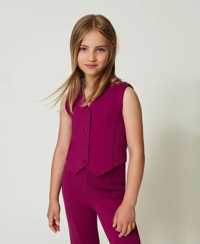 Twinset SingleBreasted Waistcoat With Tonal Buttons Magenta Purple Girl Jackets And Outerwear Twinset SingleBreasted Waistcoat With Tonal Buttons Magenta Purple Girl Jackets And Outerwear