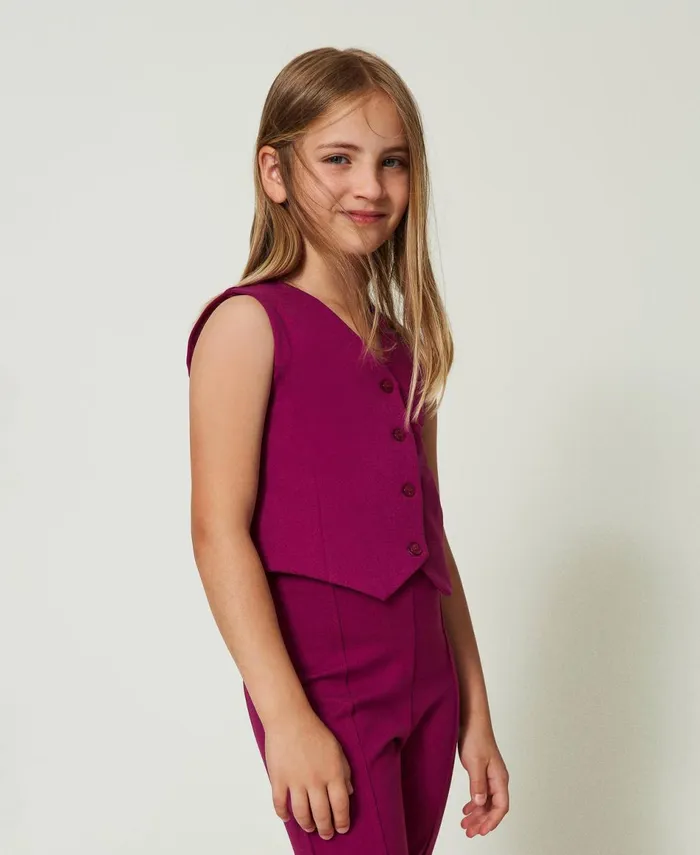 Twinset SingleBreasted Waistcoat With Tonal Buttons Magenta Purple Girl Jackets And Outerwear Twinset SingleBreasted Waistcoat With Tonal Buttons Magenta Purple Girl Jackets And Outerwear