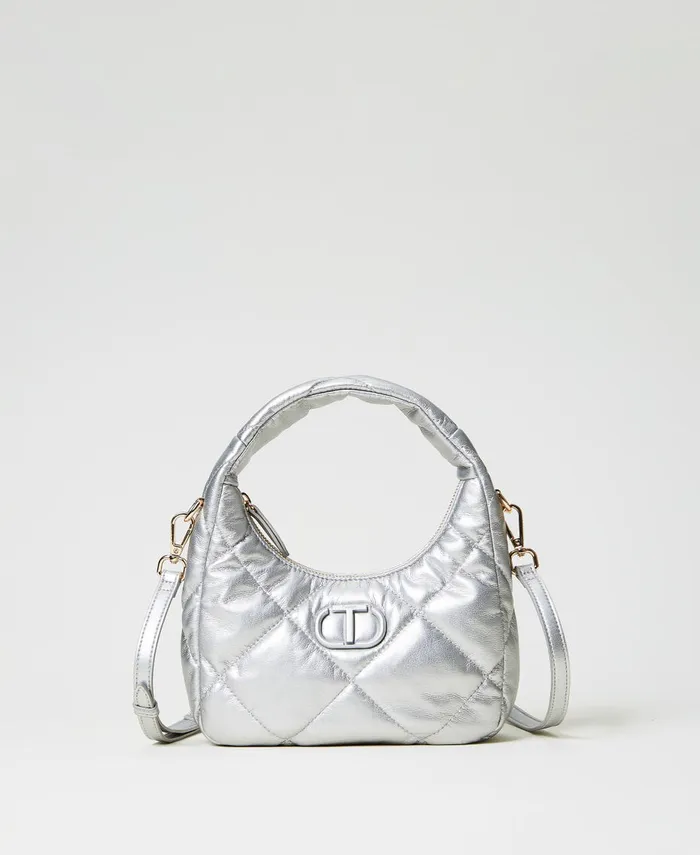 Twinset Small Padded And Quilted Hobo Bag Silver Women Handbags