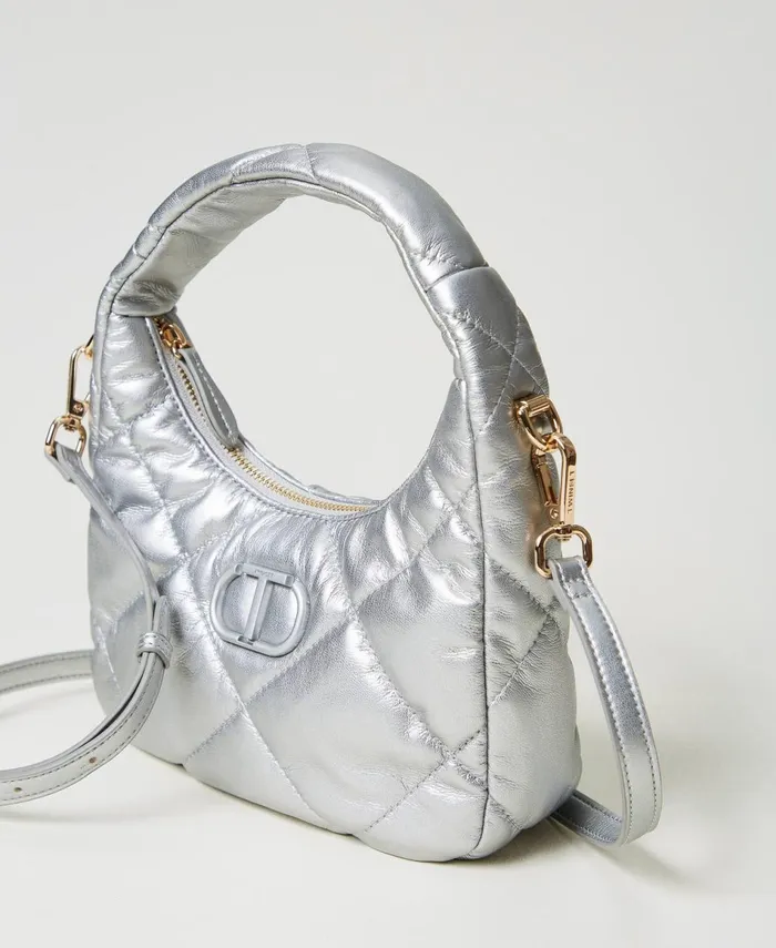 Twinset Small Padded And Quilted Hobo Bag Silver Women Handbags Twinset Small Padded And Quilted Hobo Bag Silver Women Handbags