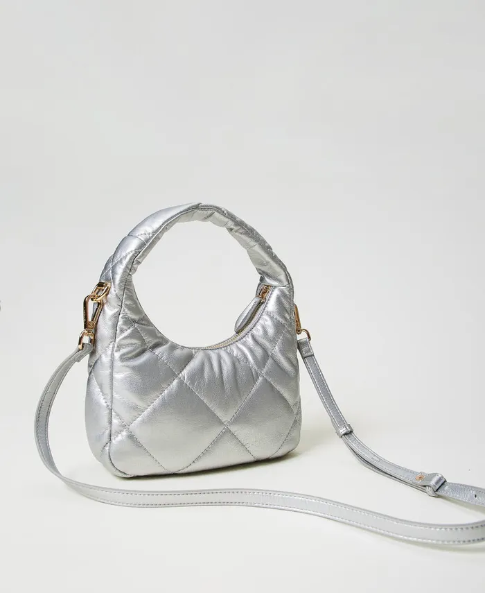 Twinset Small Padded And Quilted Hobo Bag Silver Women Handbags Twinset Small Padded And Quilted Hobo Bag Silver Women Handbags