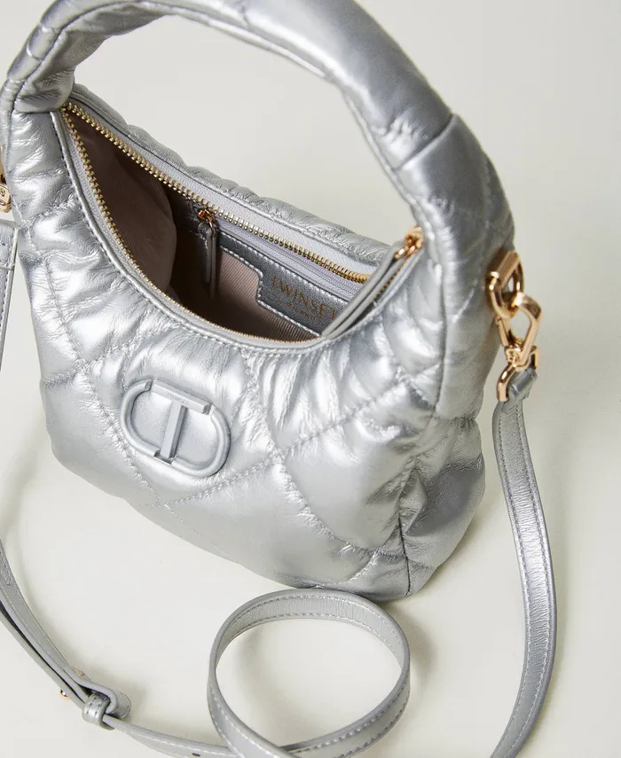 Twinset Small Padded And Quilted Hobo Bag Silver Women Handbags Twinset Small Padded And Quilted Hobo Bag Silver Women Handbags