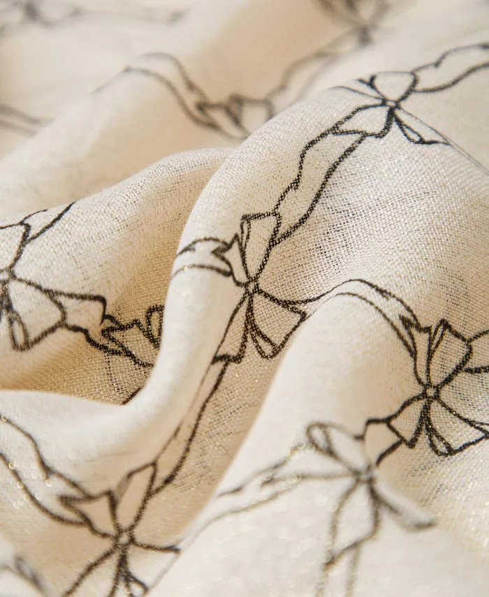 Twinset Stole With Bow And Logo Print White Cream Black Bow Print Women Scarves Twinset Stole With Bow And Logo Print White Cream Black Bow Print Women Scarves