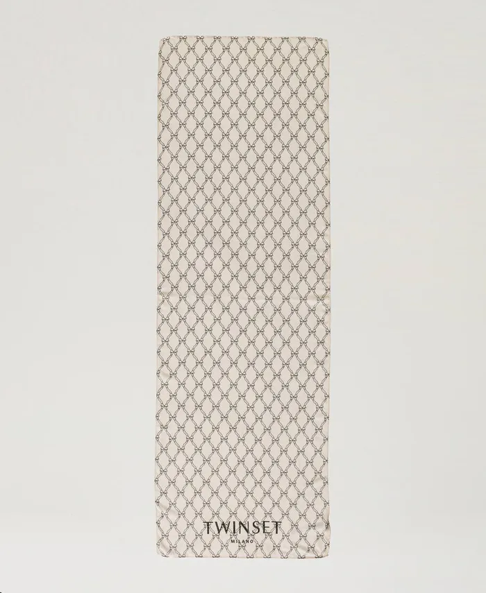 Twinset Stole With Bow And Logo Print White Cream Black Bow Print Women Scarves Twinset Stole With Bow And Logo Print White Cream Black Bow Print Women Scarves