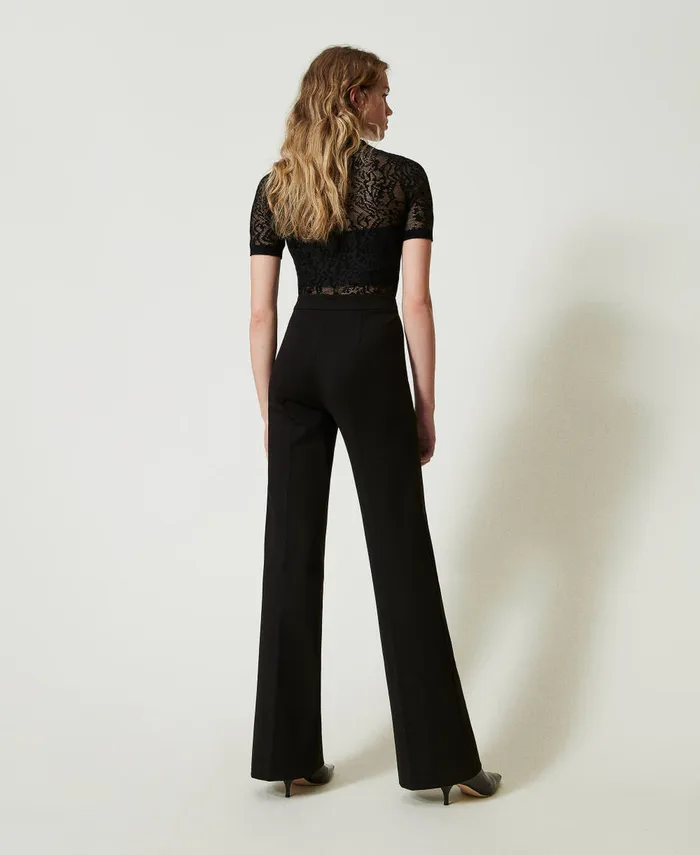 Twinset Straight Leg Trousers With Oval T Waist Strap Black Women Trousers Twinset Straight Leg Trousers With Oval T Waist Strap Black Women Trousers