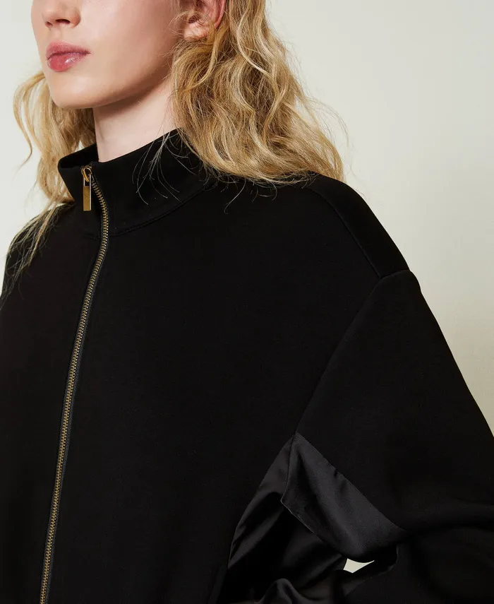 Twinset Sweatshirt With Zip And Palazzo Trousers Black Women Sweatshirts Twinset Sweatshirt With Zip And Palazzo Trousers Black Women Sweatshirts