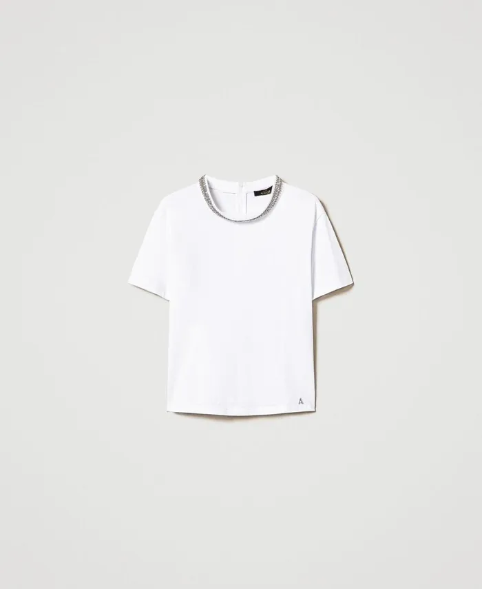 Twinset TShirt With Handmade Embroidery Papers White Women TShirts And Tops Twinset TShirt With Handmade Embroidery Papers White Women TShirts And Tops