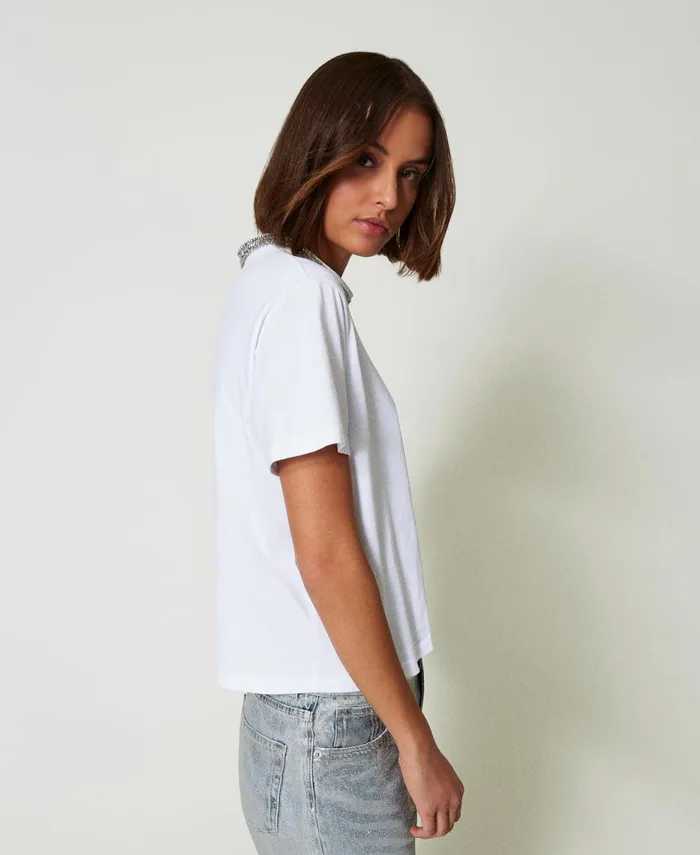 Twinset TShirt With Handmade Embroidery Papers White Women TShirts And Tops Twinset TShirt With Handmade Embroidery Papers White Women TShirts And Tops