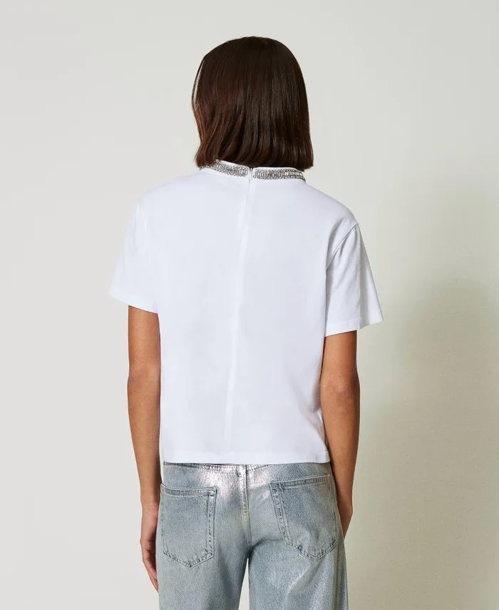 Twinset TShirt With Handmade Embroidery Papers White Women TShirts And Tops Twinset TShirt With Handmade Embroidery Papers White Women TShirts And Tops
