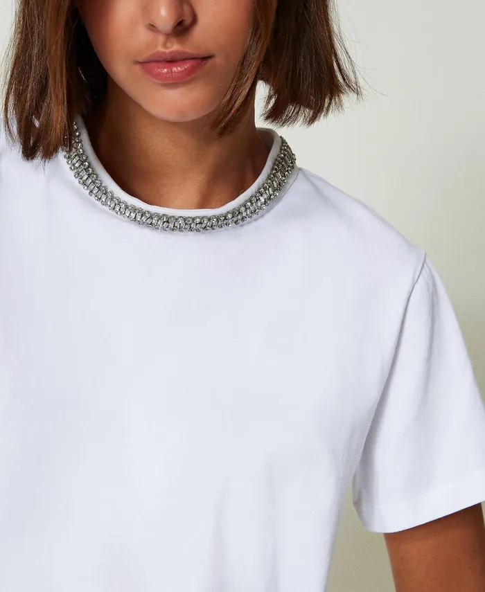 Twinset TShirt With Handmade Embroidery Papers White Women TShirts And Tops Twinset TShirt With Handmade Embroidery Papers White Women TShirts And Tops