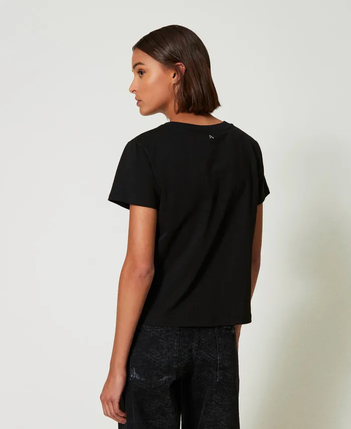 Twinset TShirt With Organza Embroidery Black Women TShirts And Tops Twinset TShirt With Organza Embroidery Black Women TShirts And Tops