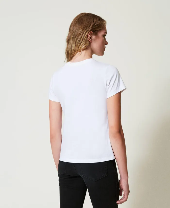 Twinset TShirt With Tulle Flounce And Embroidered Logo White Women TShirts And Tops Twinset TShirt With Tulle Flounce And Embroidered Logo White Women TShirts And Tops