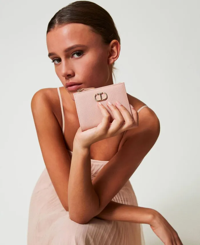 Twinset Wallet With Zip And Oval T Powder Pink Women Wallets And Keyrings Twinset Wallet With Zip And Oval T Powder Pink Women Wallets And Keyrings