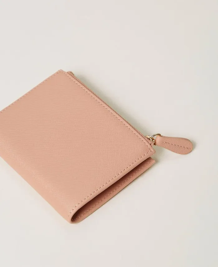 Twinset Wallet With Zip And Oval T Powder Pink Women Wallets And Keyrings Twinset Wallet With Zip And Oval T Powder Pink Women Wallets And Keyrings