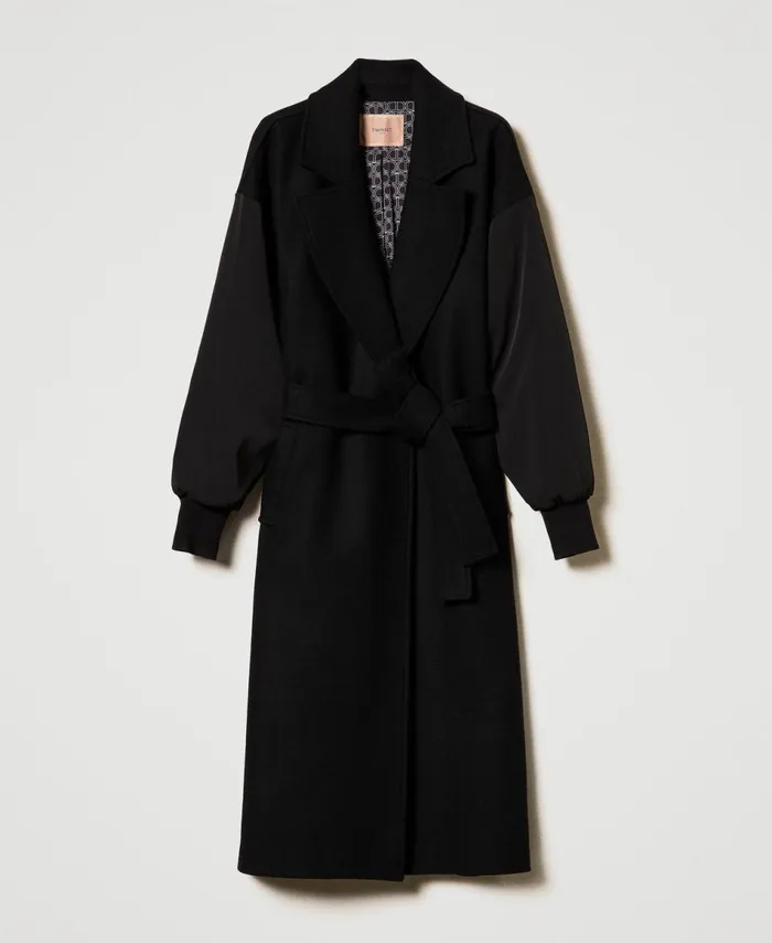 Twinset Wool Blend Cloth Coat Black Women Jackets And Outerwear Twinset Wool Blend Cloth Coat Black Women Jackets And Outerwear