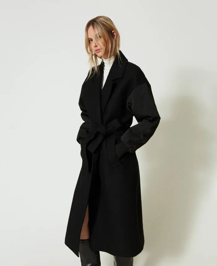 Twinset Wool Blend Cloth Coat Black Women Jackets And Outerwear Twinset Wool Blend Cloth Coat Black Women Jackets And Outerwear