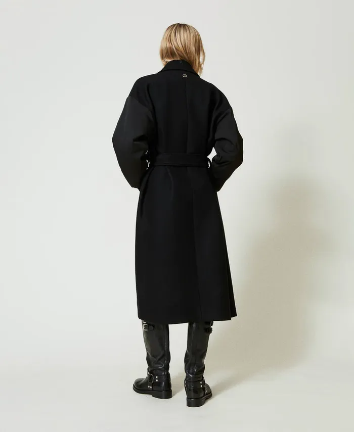 Twinset Wool Blend Cloth Coat Black Women Jackets And Outerwear Twinset Wool Blend Cloth Coat Black Women Jackets And Outerwear