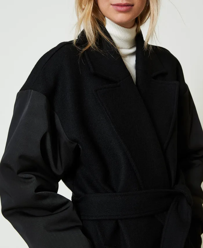 Twinset Wool Blend Cloth Coat Black Women Jackets And Outerwear Twinset Wool Blend Cloth Coat Black Women Jackets And Outerwear