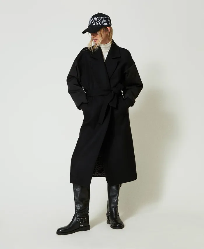 Twinset Wool Blend Cloth Coat Black Women Jackets And Outerwear Twinset Wool Blend Cloth Coat Black Women Jackets And Outerwear