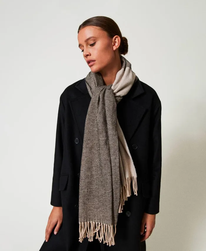 Twinset Wool Cloth Stole With Fringes Warm Beige Women Scarves Twinset Wool Cloth Stole With Fringes Warm Beige Women Scarves
