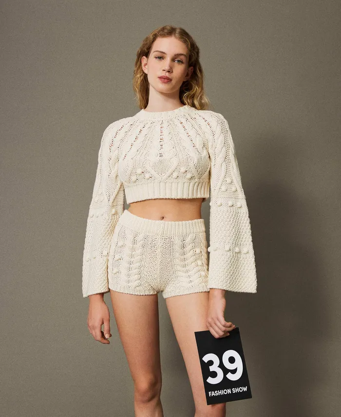 Twinset Wool Cropped Jumper White Snow Women Jumpers And Cardigans