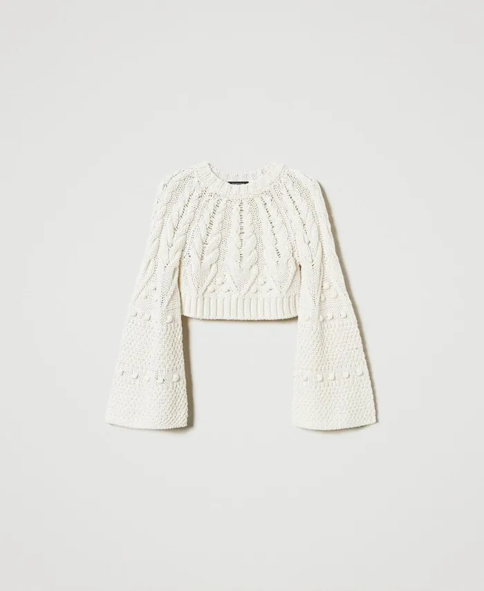 Twinset Wool Cropped Jumper White Snow Women Jumpers And Cardigans Twinset Wool Cropped Jumper White Snow Women Jumpers And Cardigans