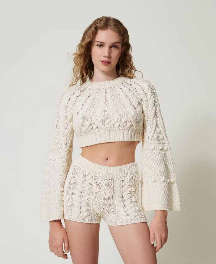 Twinset Wool Cropped Jumper White Snow Women Jumpers And Cardigans Twinset Wool Cropped Jumper White Snow Women Jumpers And Cardigans