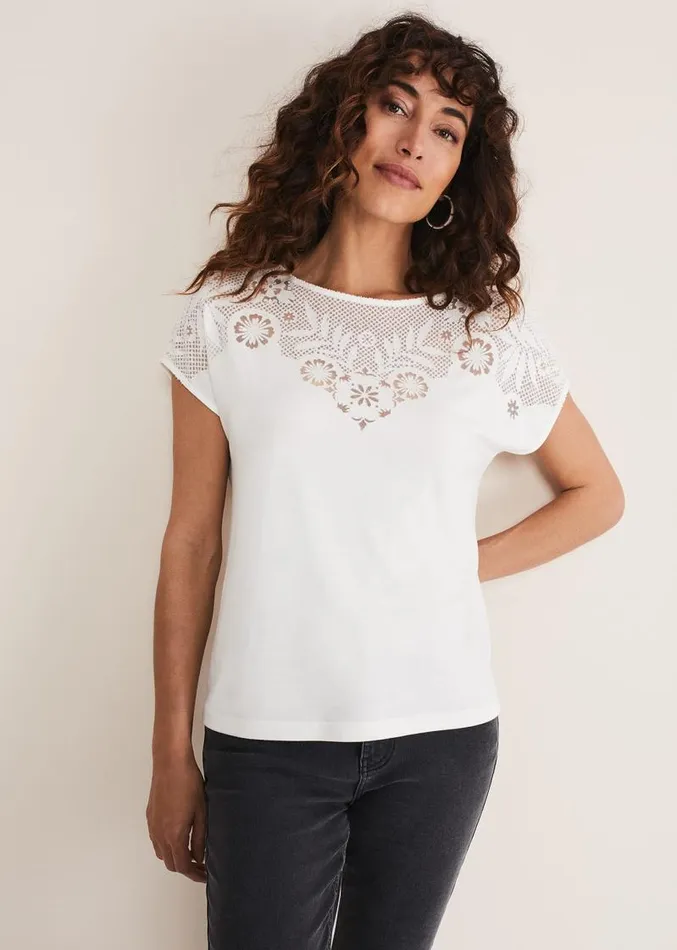 Ulla Placement Burnout Top Ivory Women Phase Eight Tops and TShirts