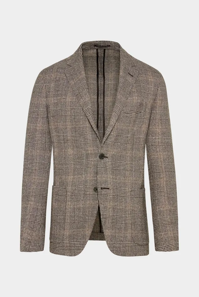 Van Laack Blazers Men Checked Woolsilklinen Blend Jacket In Brown