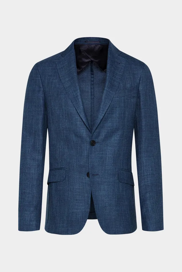 Van Laack Blazers Men Suit Jacket In A Textured Solid Color Woolsilklinen Blend Blue