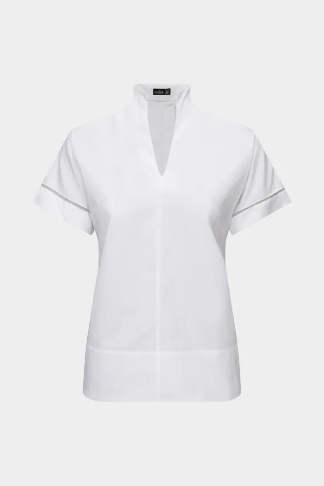 Van Laack Business Blouses Women Cup Collar Blouse With Ribbon Detail In Cotton Poplin White Van Laack Business Blouses Women Cup Collar Blouse With Ribbon Detail In Cotton Poplin White