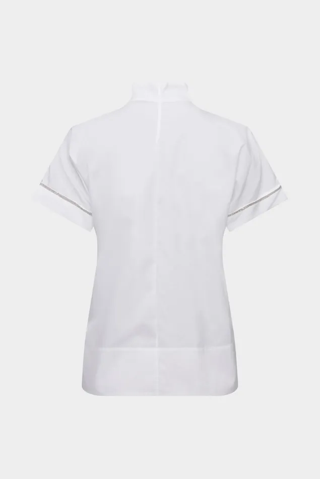 Van Laack Business Blouses Women Cup Collar Blouse With Ribbon Detail In Cotton Poplin White Van Laack Business Blouses Women Cup Collar Blouse With Ribbon Detail In Cotton Poplin White