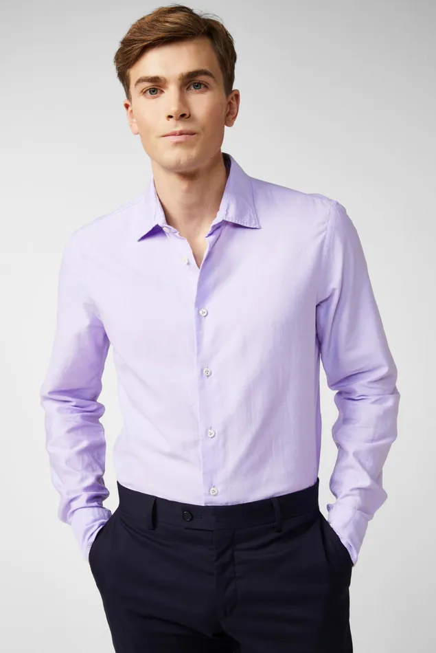 Van Laack Business Shirts Men Dark Twill Shirt With A Small Kent Collar Lila