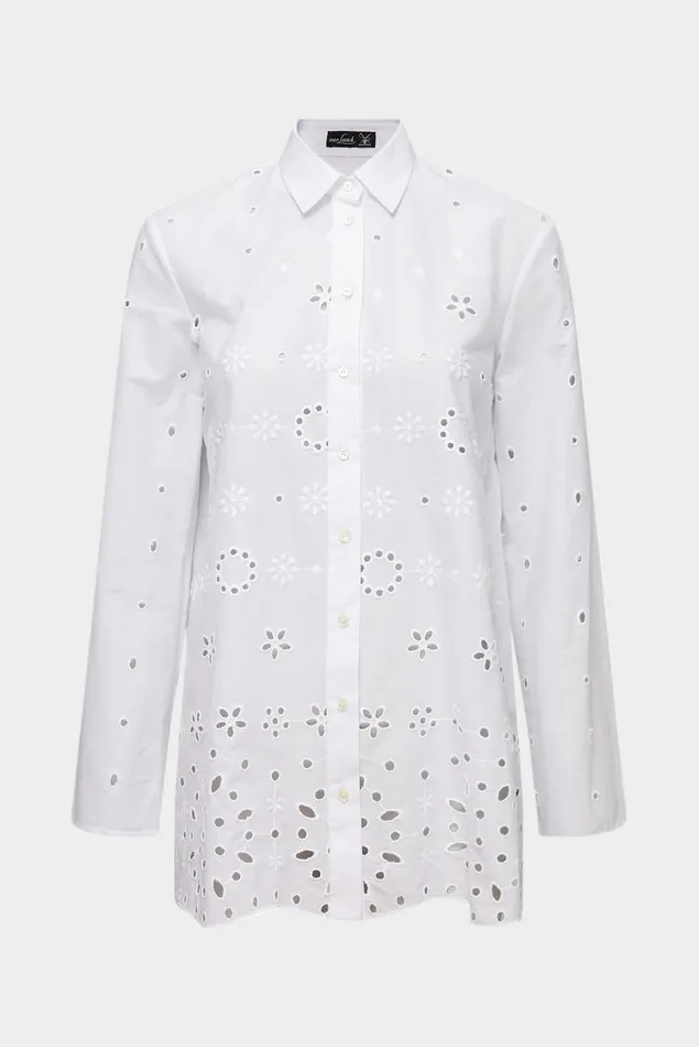 Van Laack Casual Blouses Women Cotton Blouse With Bell Sleeves And Broderie Anglaise White Van Laack Casual Blouses Women Cotton Blouse With Bell Sleeves And Broderie Anglaise White