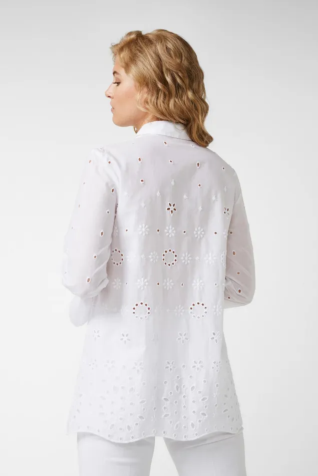 Van Laack Casual Blouses Women Cotton Blouse With Bell Sleeves And Broderie Anglaise White Van Laack Casual Blouses Women Cotton Blouse With Bell Sleeves And Broderie Anglaise White