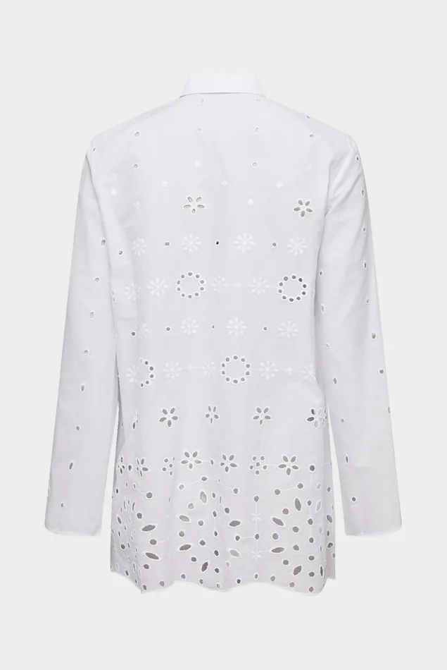 Van Laack Casual Blouses Women Cotton Blouse With Bell Sleeves And Broderie Anglaise White Van Laack Casual Blouses Women Cotton Blouse With Bell Sleeves And Broderie Anglaise White