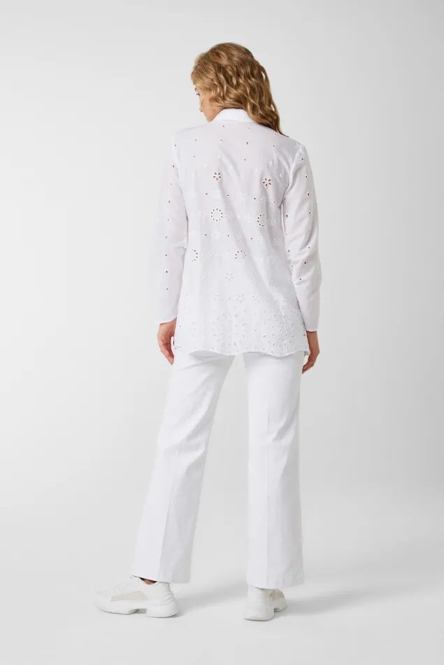Van Laack Casual Blouses Women Cotton Blouse With Bell Sleeves And Broderie Anglaise White Van Laack Casual Blouses Women Cotton Blouse With Bell Sleeves And Broderie Anglaise White