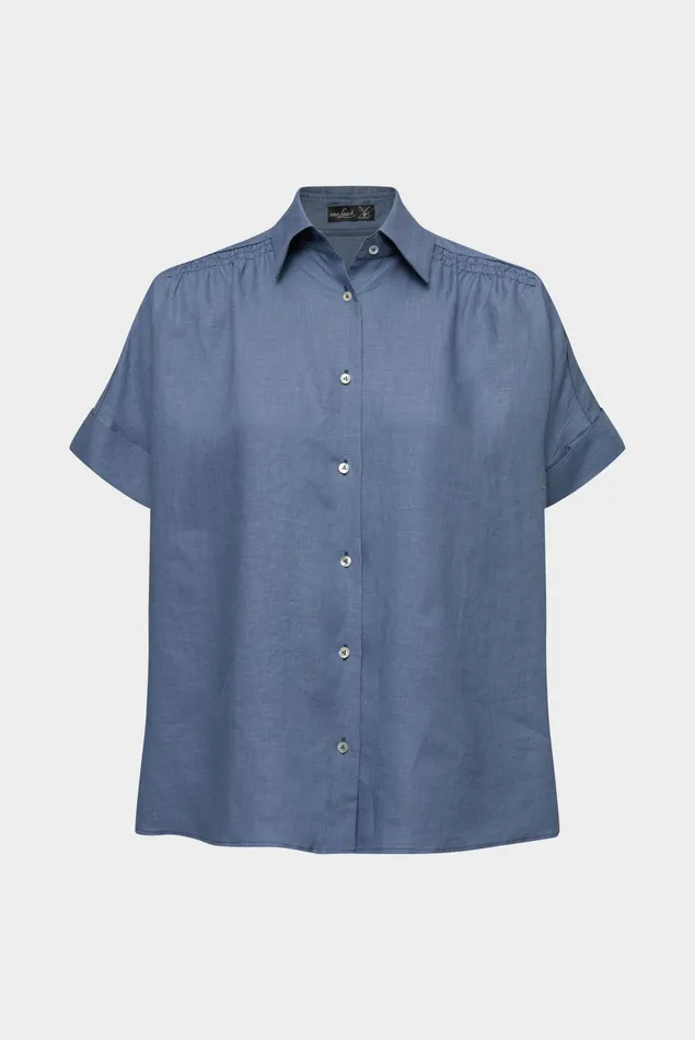 Van Laack Casual Blouses Women Loosefitting Shortsleeved Shirt With Cap Sleeves Made Of Top Linen Blue Van Laack Casual Blouses Women Loosefitting Shortsleeved Shirt With Cap Sleeves Made Of Top Linen Blue