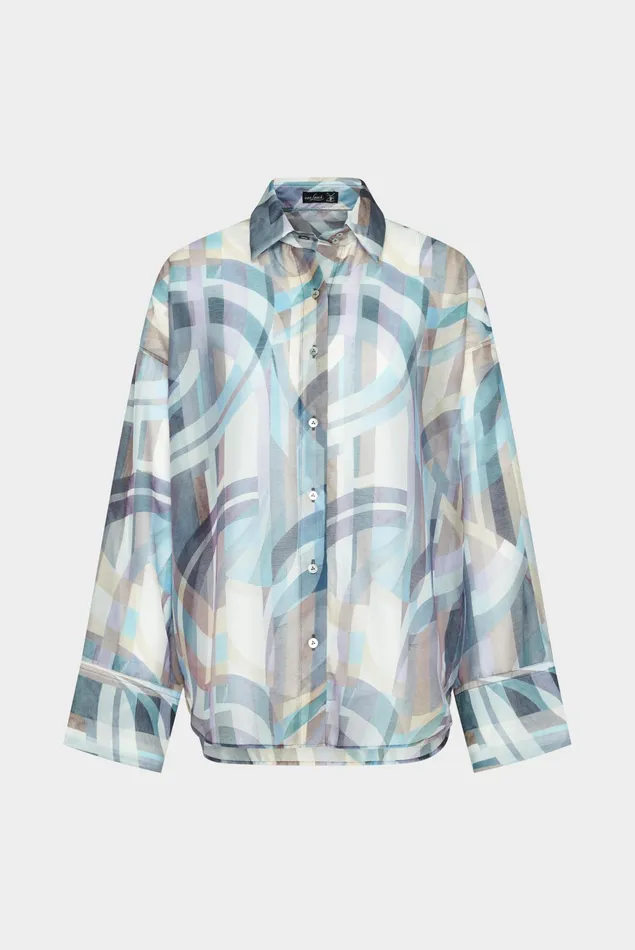 Van Laack Casual Blouses Women Oversize Shirt Blouse With A Geometrical Print