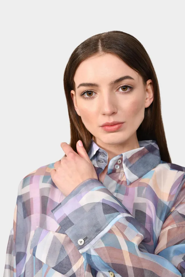 Van Laack Casual Blouses Women Oversize Shirt Blouse With A Geometrical Print