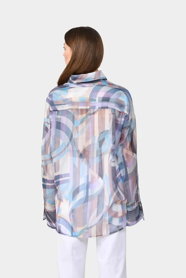 Van Laack Casual Blouses Women Oversize Shirt Blouse With A Geometrical Print