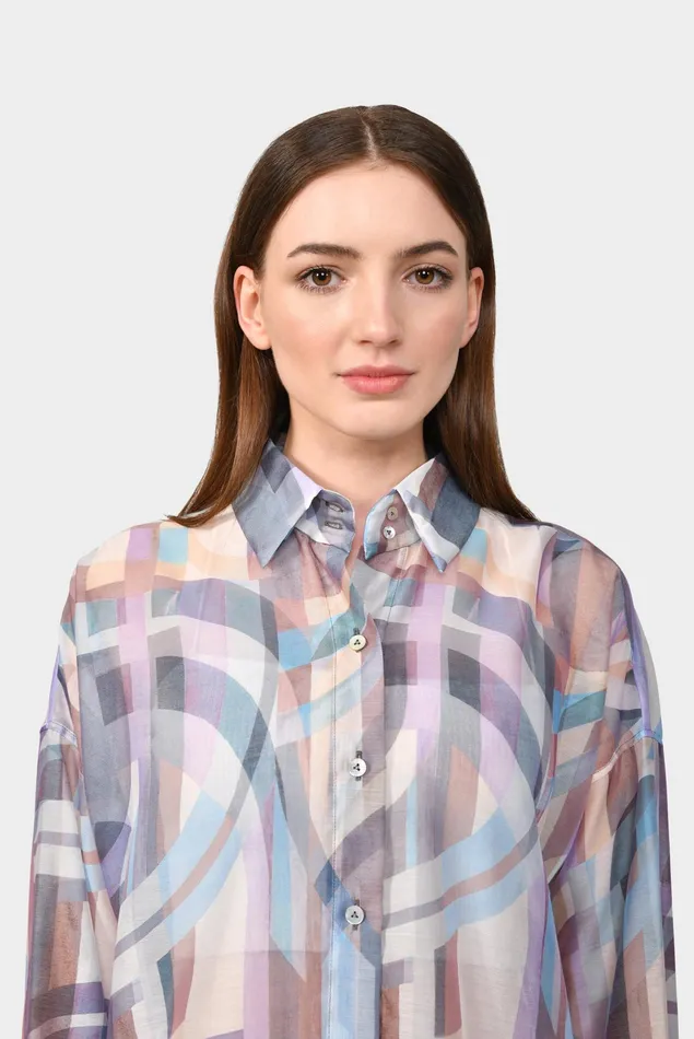 Van Laack Casual Blouses Women Oversize Shirt Blouse With A Geometrical Print