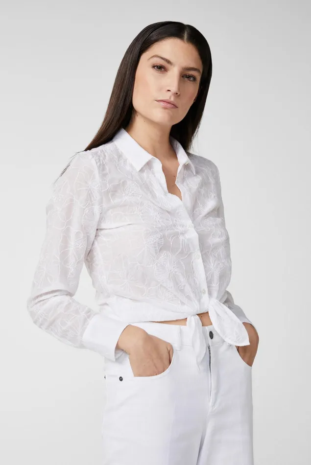 Van Laack Casual Blouses Women Shirt Blouse With Embroidery In Cottonsilk Blend White