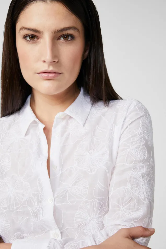 Van Laack Casual Blouses Women Shirt Blouse With Embroidery In Cottonsilk Blend White Van Laack Casual Blouses Women Shirt Blouse With Embroidery In Cottonsilk Blend White