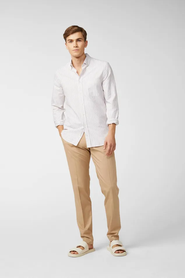 Van Laack Casual Shirts Men Striped Buttondown Oxford Hem In A Soft Wash Beige Van Laack Casual Shirts Men Striped Buttondown Oxford Hem In A Soft Wash Beige