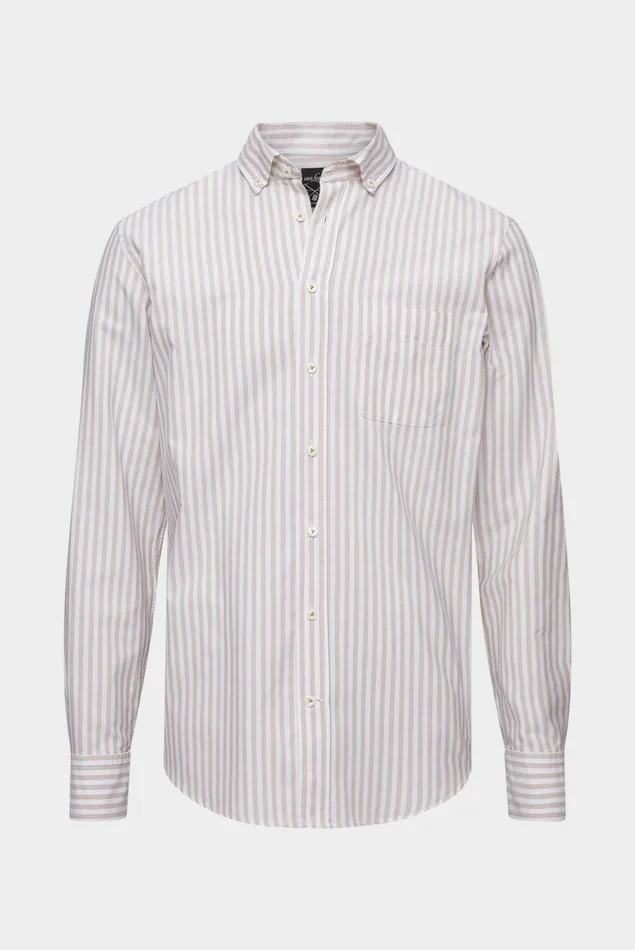 Van Laack Casual Shirts Men Striped Buttondown Oxford Hem In A Soft Wash Beige Van Laack Casual Shirts Men Striped Buttondown Oxford Hem In A Soft Wash Beige