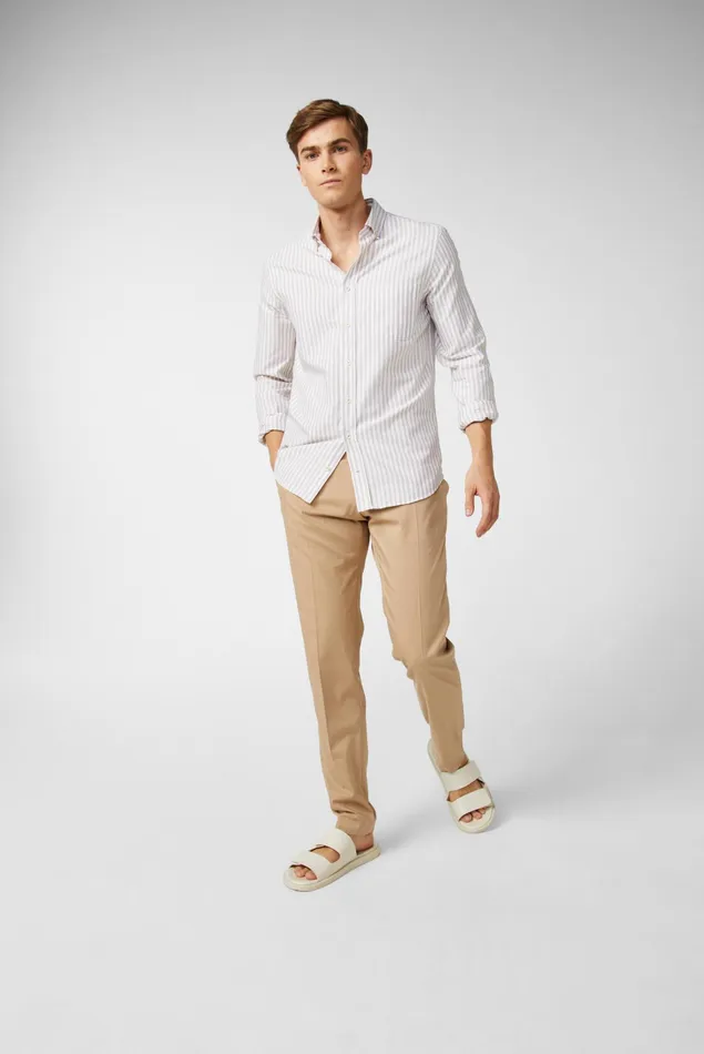 Van Laack Casual Shirts Men Striped Buttondown Oxford Hem In A Soft Wash Beige Van Laack Casual Shirts Men Striped Buttondown Oxford Hem In A Soft Wash Beige