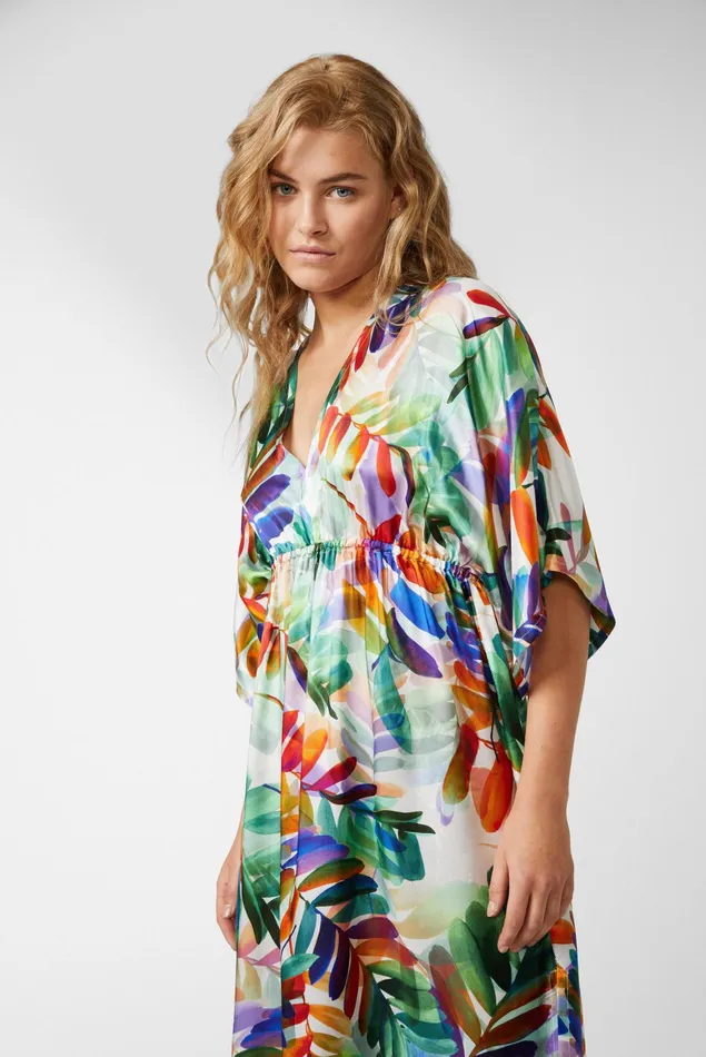 Van Laack Dresses and Skirts Women Fitted Maxi Dress Made Of Viscose With Multicolored Mixed Water Flower Petals