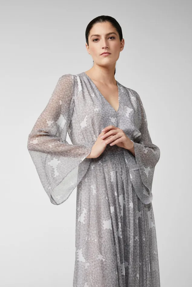 Van Laack Dresses and Skirts Women Gray Silk Blend Slip On Maxi Dress With Glamor Floral Print